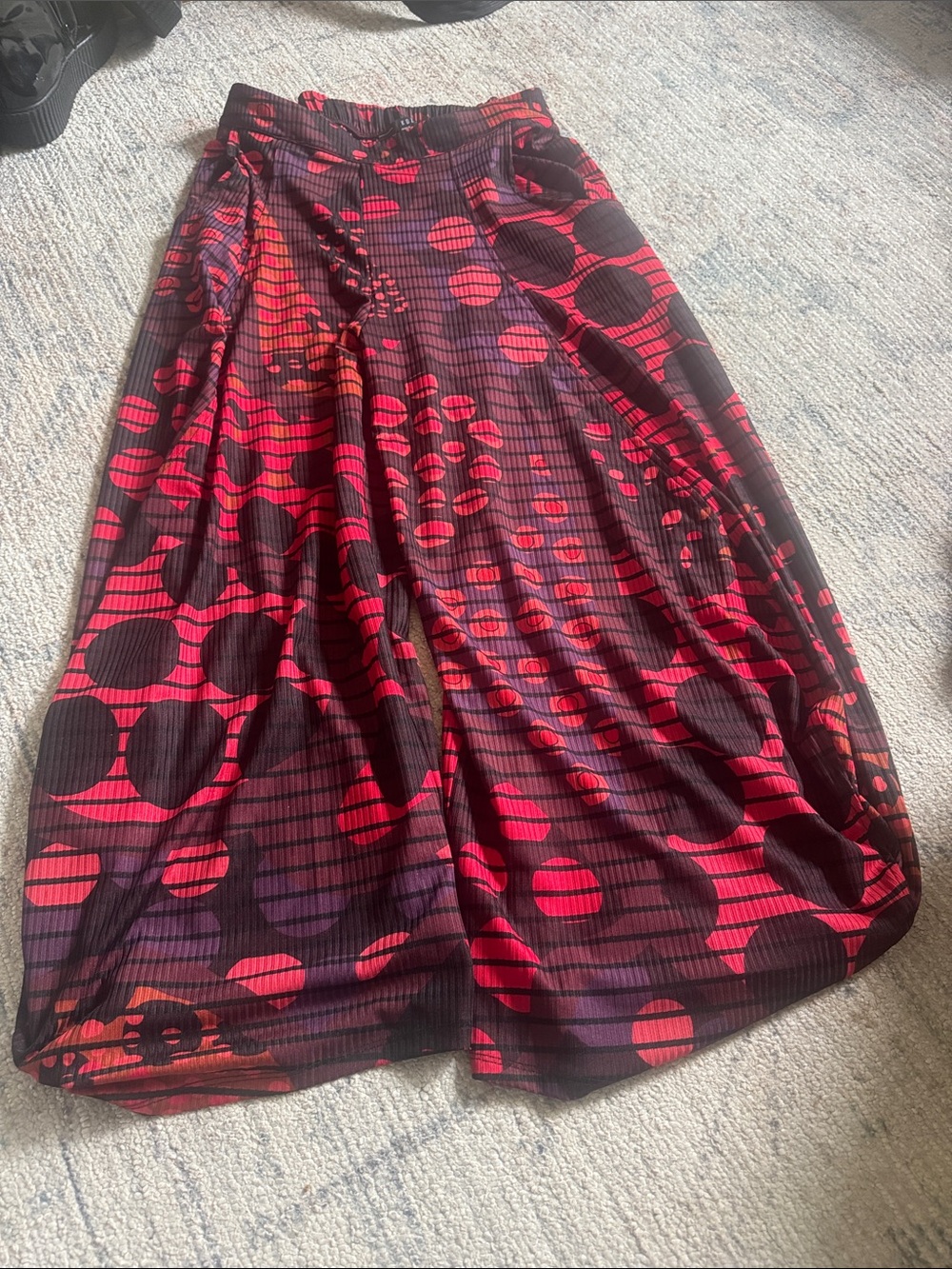 Kozan Wide Leg Printed Palazzo Pants in Red and Black
